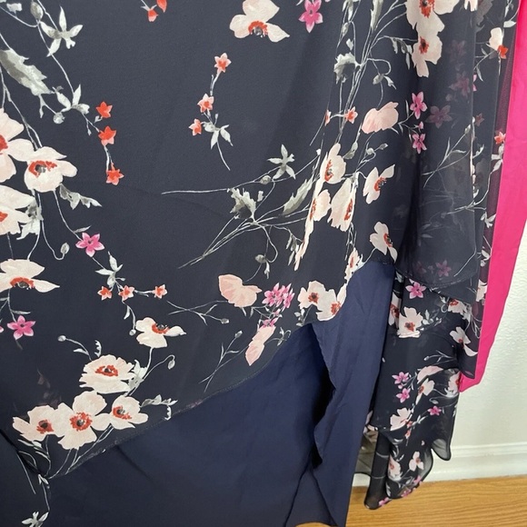 Eliza J NWT Navy and Pink Floral High-Low Maxi Dress with pink sash size 6 - Picture 13 of 14